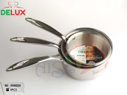 Série Casseroles Inox 18/10 DELUX – 3 Pcs (14–16–18)